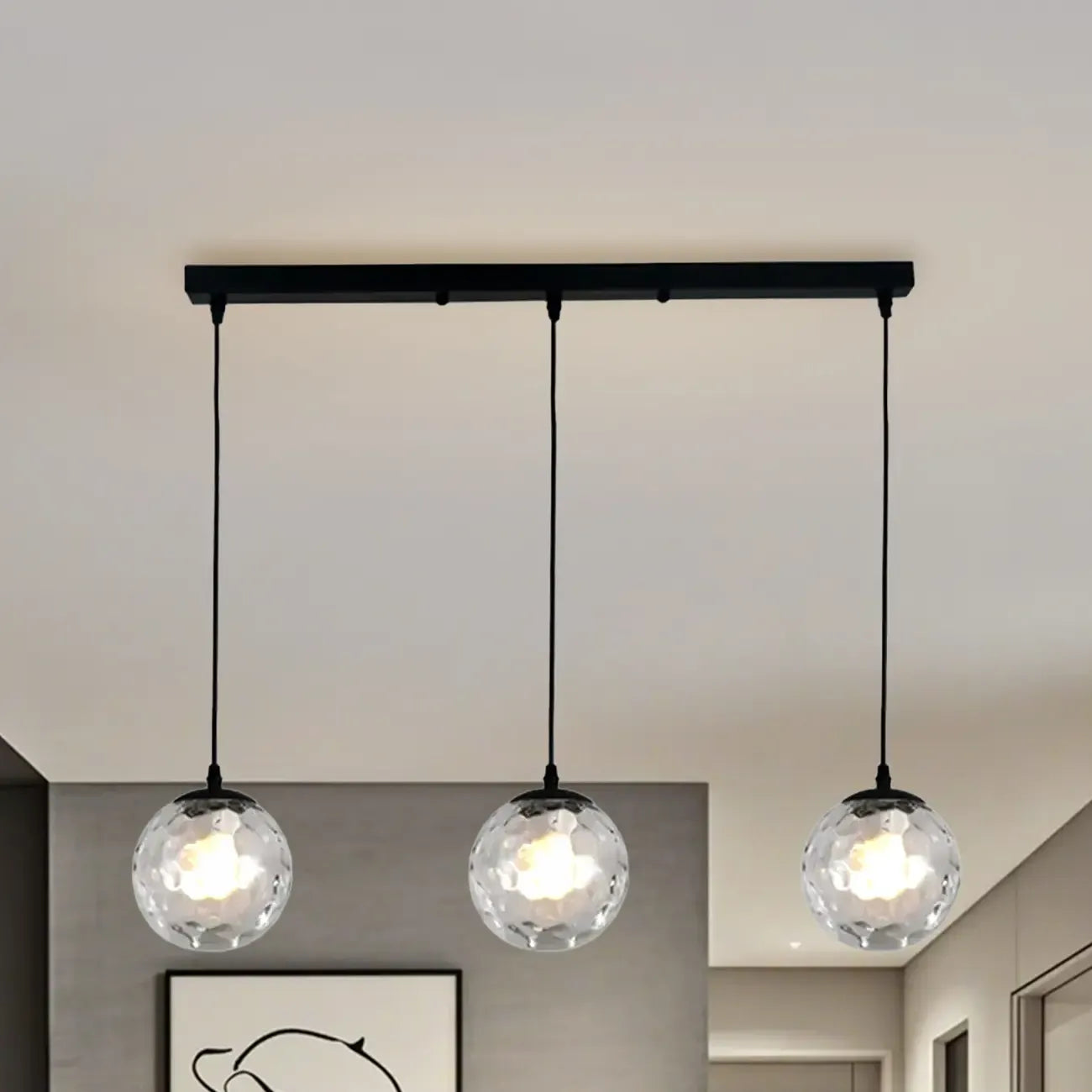 Lampadario moderno a sospensione con 3 globi in vetro