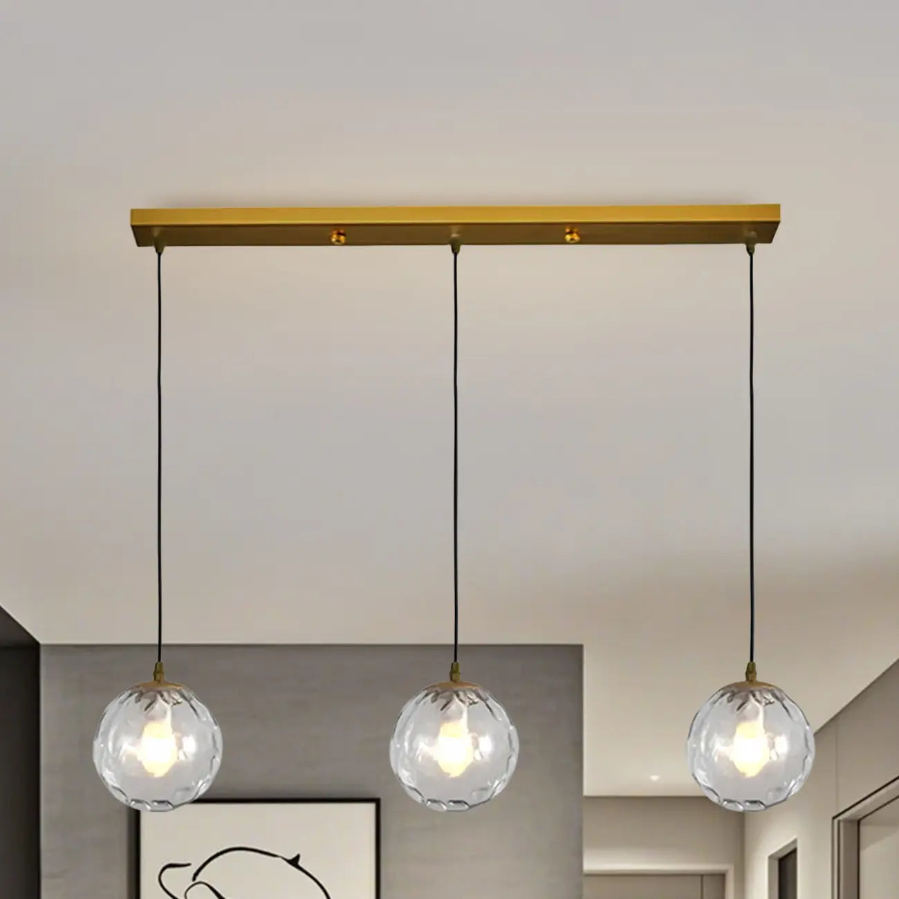 Lampadario moderno a sospensione con 3 globi in vetro