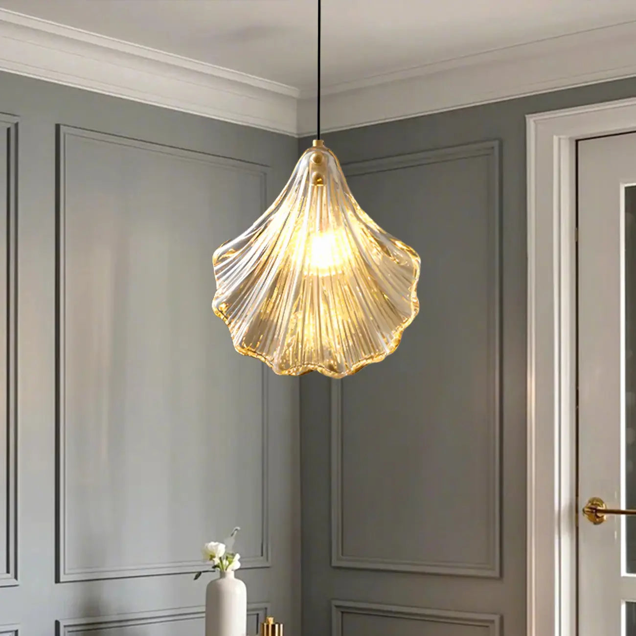 Suspension LED en verre transparent Ginkgo artistique pour salon