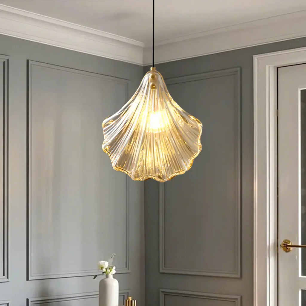 Suspension LED en verre transparent Ginkgo artistique pour salon
