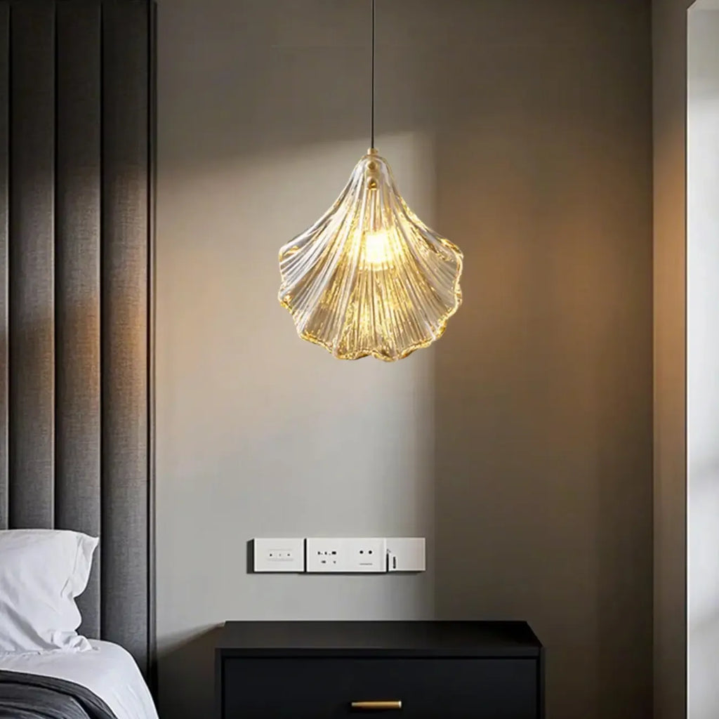 Suspension LED en verre transparent Ginkgo artistique pour salon