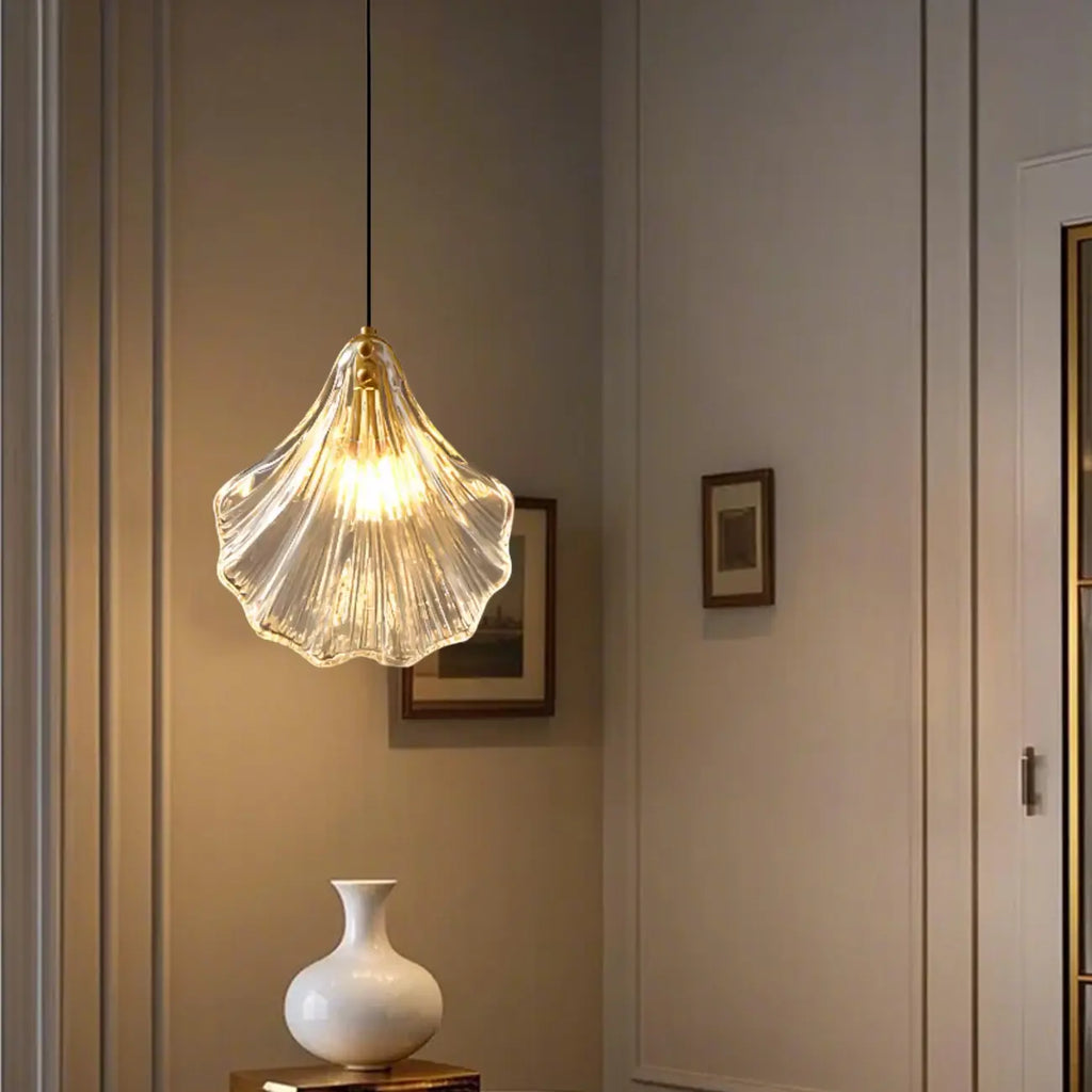 Suspension LED en verre transparent Ginkgo artistique pour salon