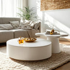 Table basse moderne ronde blanche à tiroir en bois avec piédestal