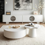 Table basse moderne ronde blanche à tiroir en bois avec piédestal
