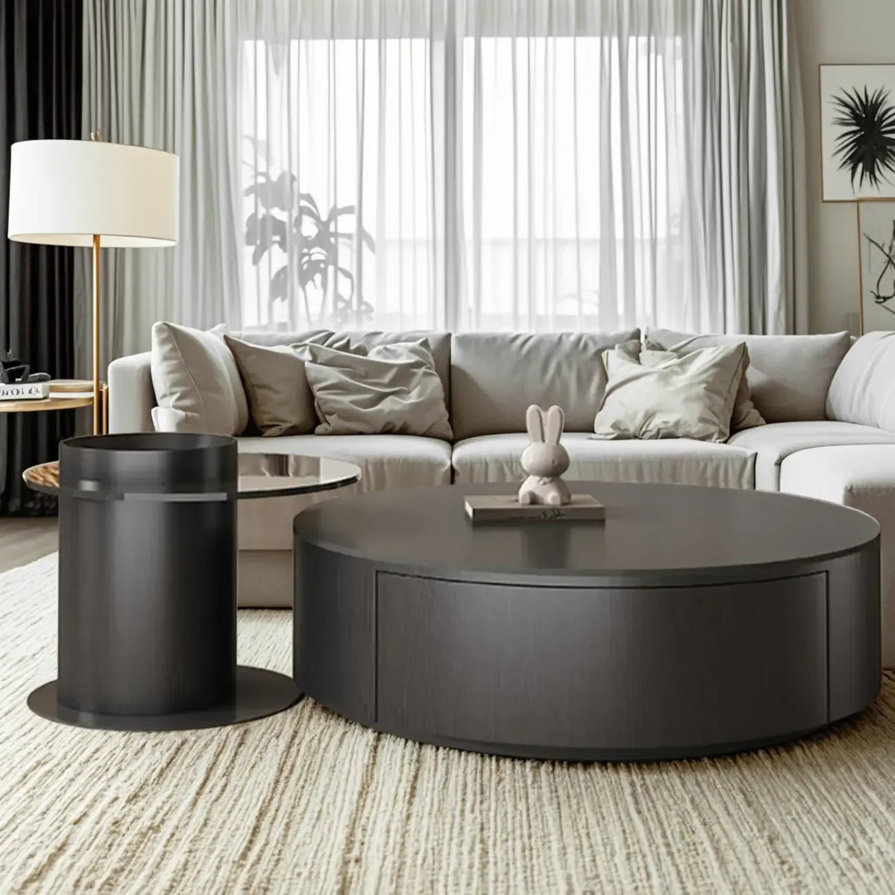 Table basse ronde gigogne en bois noir moderne et élégant