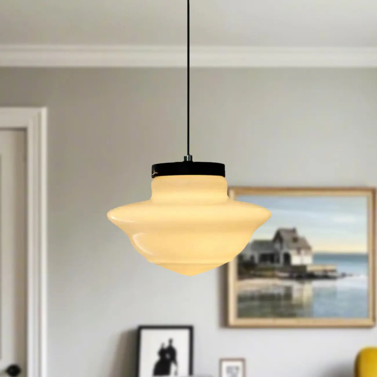 Suspension LED moderne en verre dépoli, couleur noisette, pour chevet.