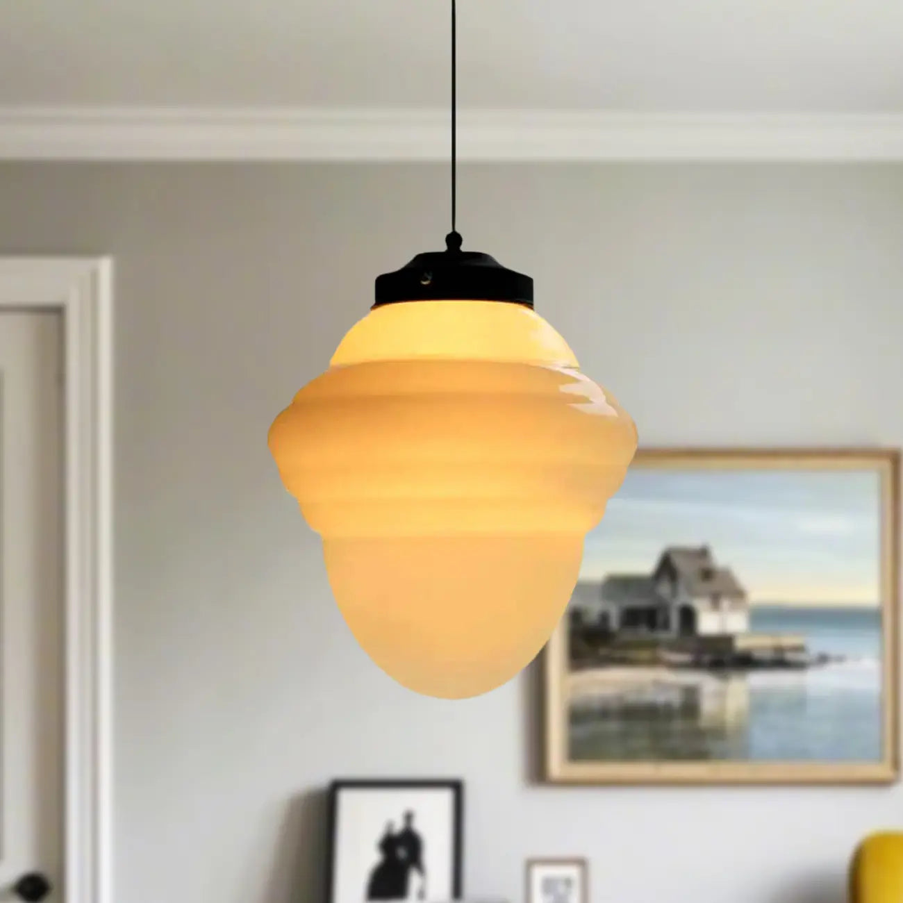 Suspension LED moderne en verre dépoli, couleur noisette, pour chevet.