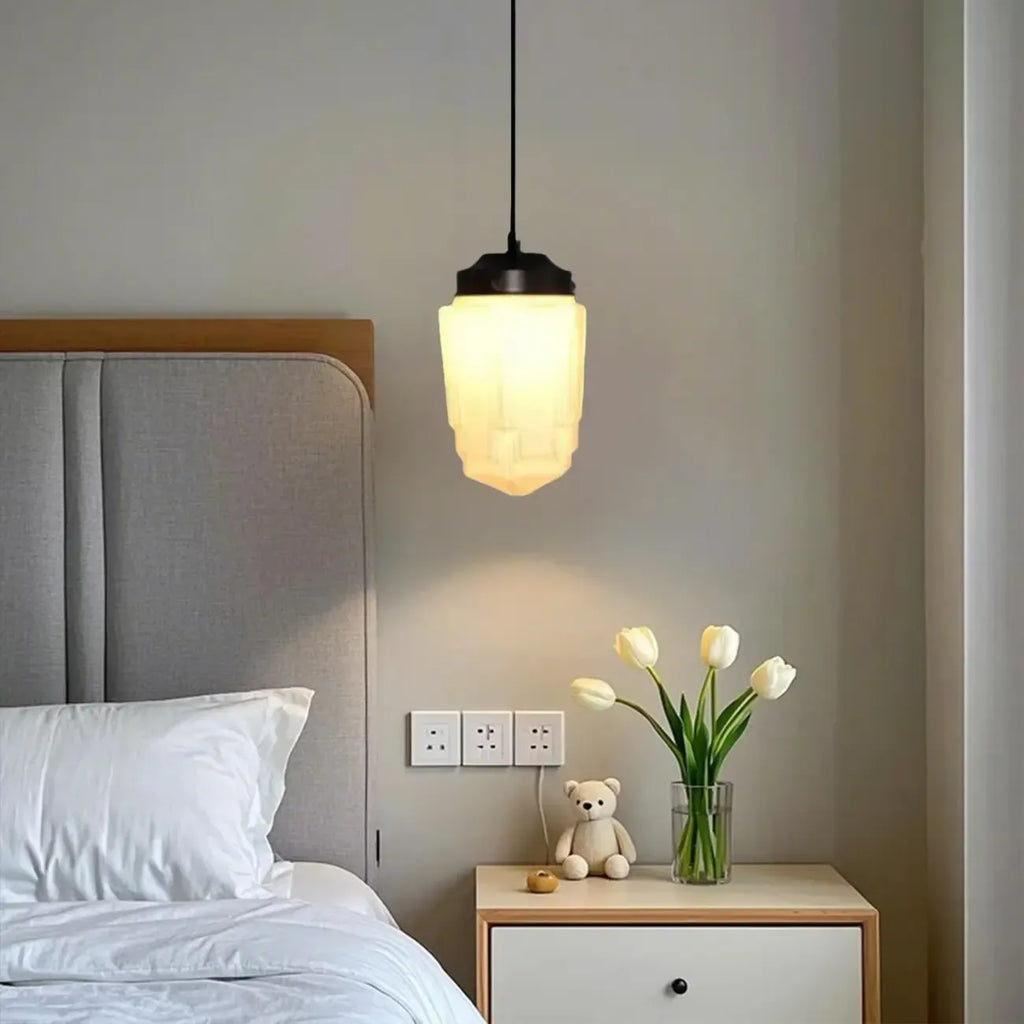 Suspension LED moderne en verre dépoli, couleur noisette, pour chevet.