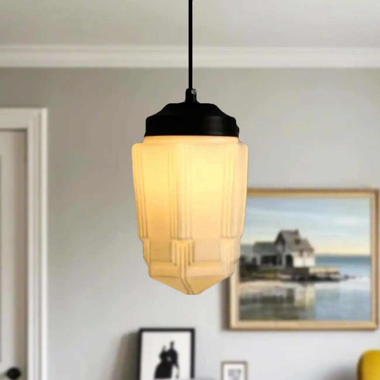 Suspension LED moderne en verre dépoli, couleur noisette, pour chevet.
