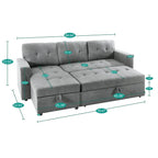 Canapé d'angle convertible et réversible avec lit gigogne, méridienne de rangement dissimulée et pieds robustes.