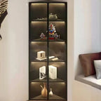 Vitrine d'angle moderne en métal gris et bois avec porte vitrée
