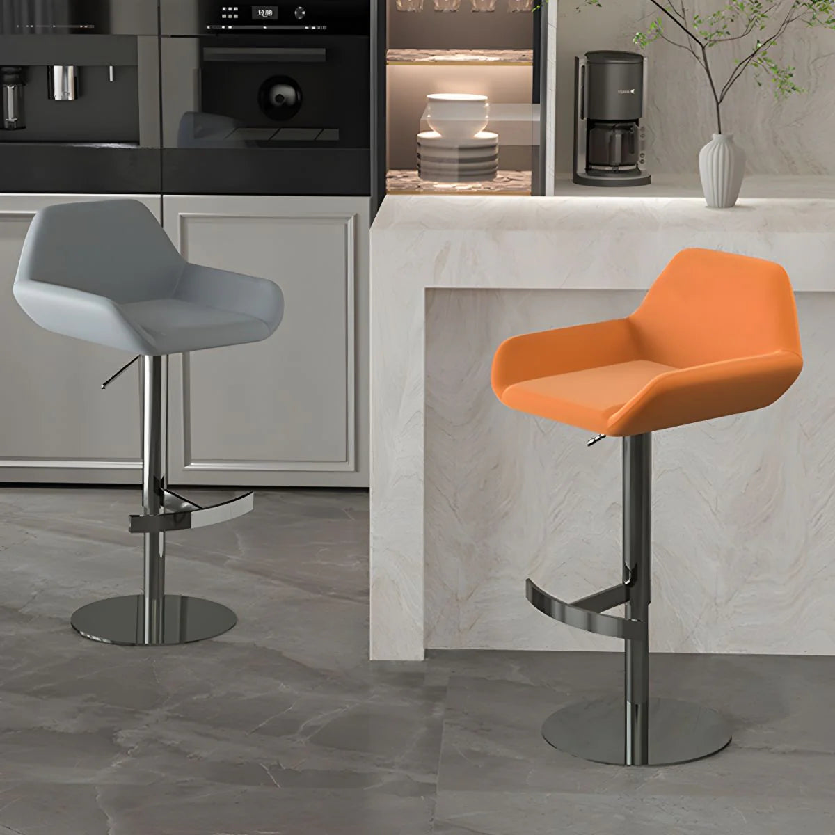Tabourets de bar pivotants minimalistes en cuir avec dossier bas pour la cuisine