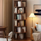 Bibliothèque cylindrique en bois marron à dos ouvert et pivotante