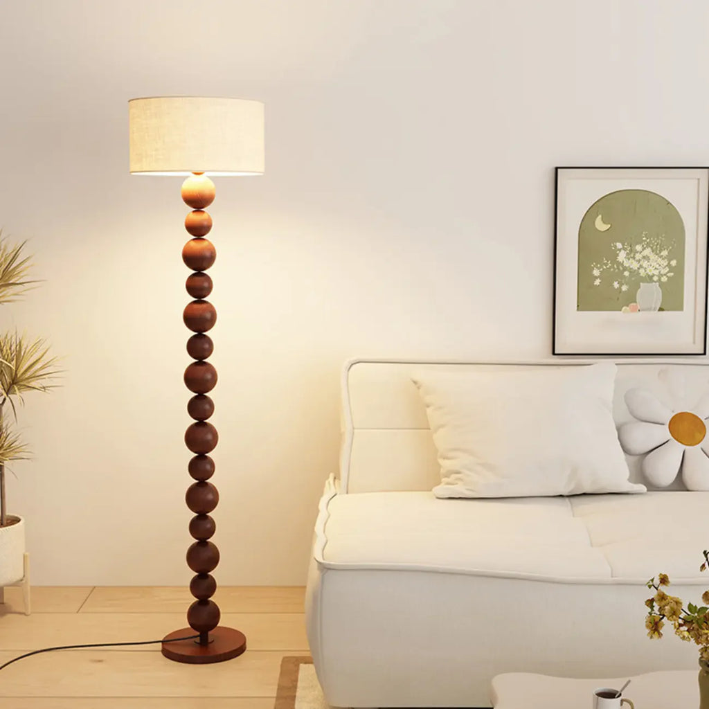 Lampadaire décoratif moderne à boules empilées avec abat-jour en tissu