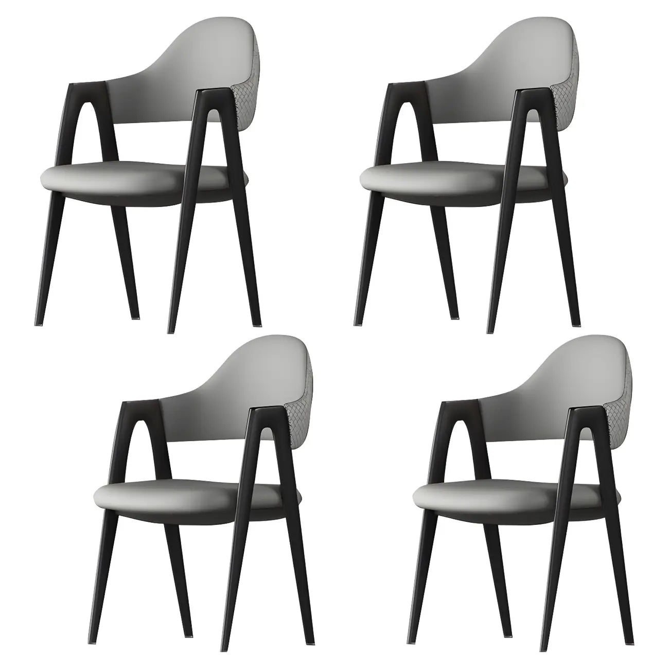 Chaise de salle à manger moderne en cuir avec dossier incurvé et accoudoirs ouverts