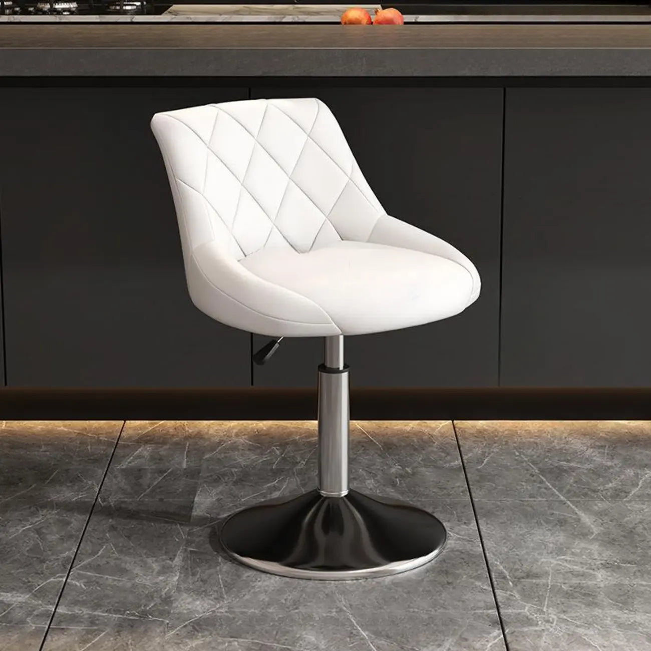 Tabouret de bar pivotant capitonné à losanges, réglable, en cuir PU noir et rouge
