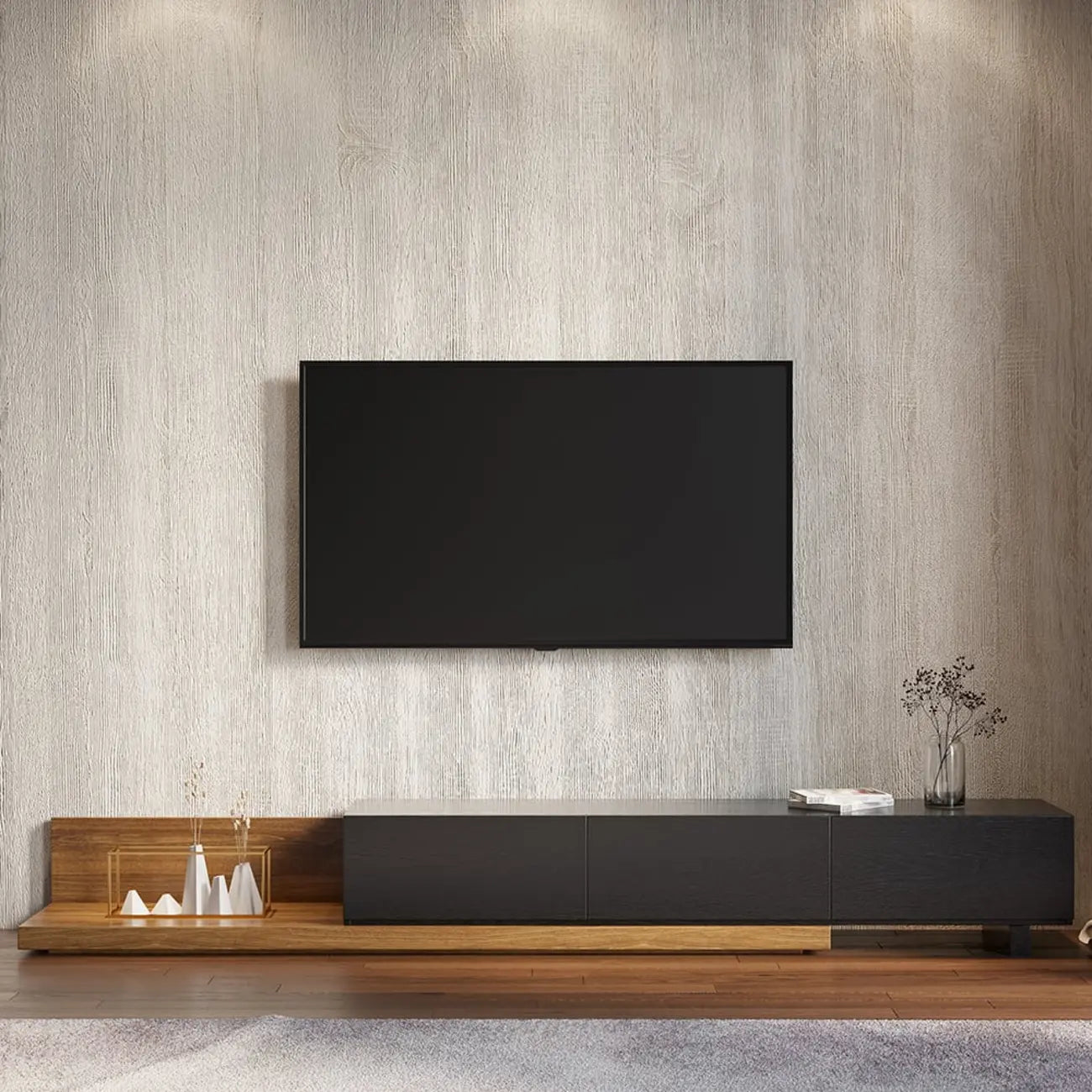 Meuble TV extensible en noyer avec 3 tiroirs