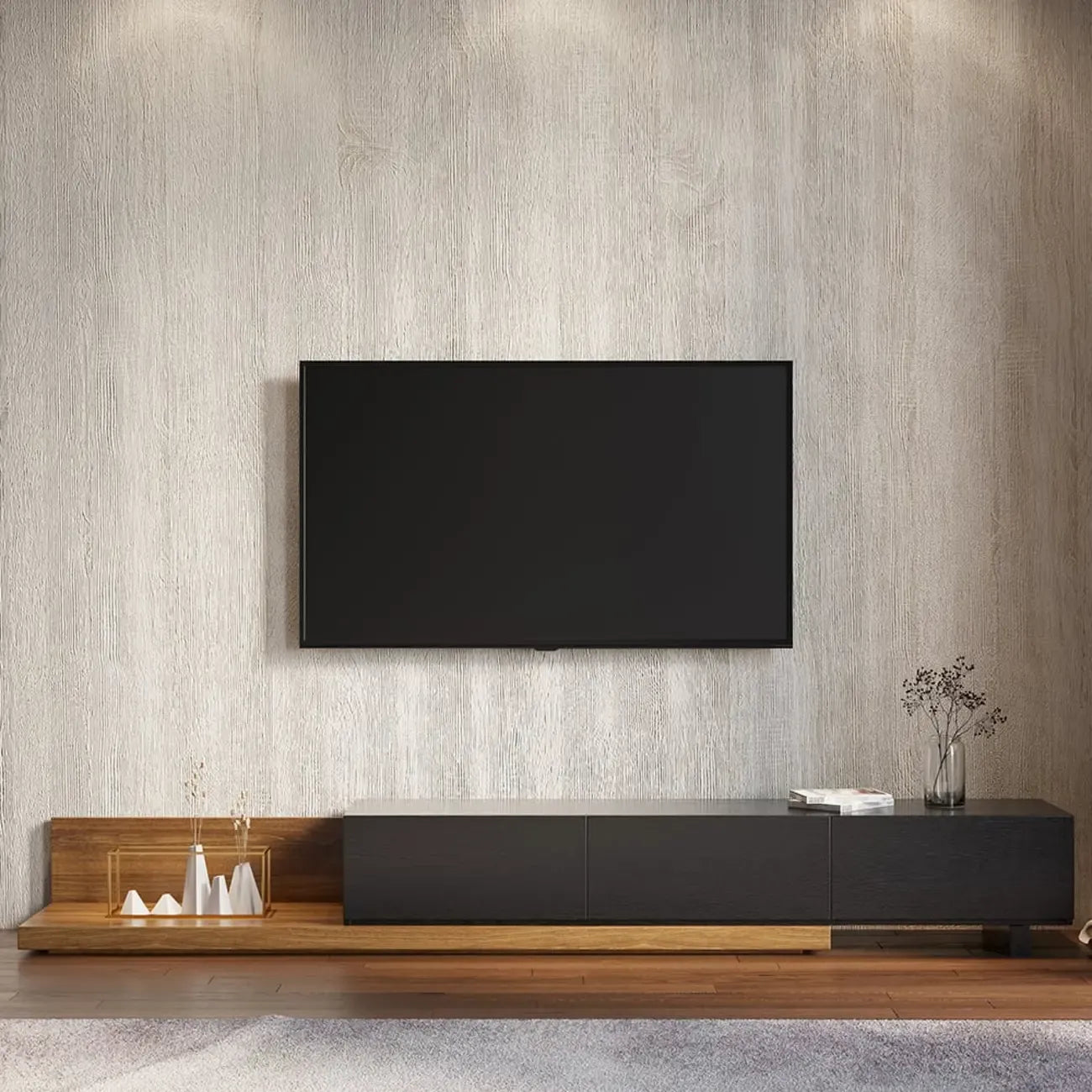 Meuble TV extensible en noyer avec 3 tiroirs