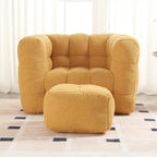 HOMEFUN Poltrona singola moderna trapuntata in Bouclé con pouf