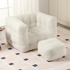 HOMEFUN Poltrona singola moderna trapuntata in Bouclé con pouf