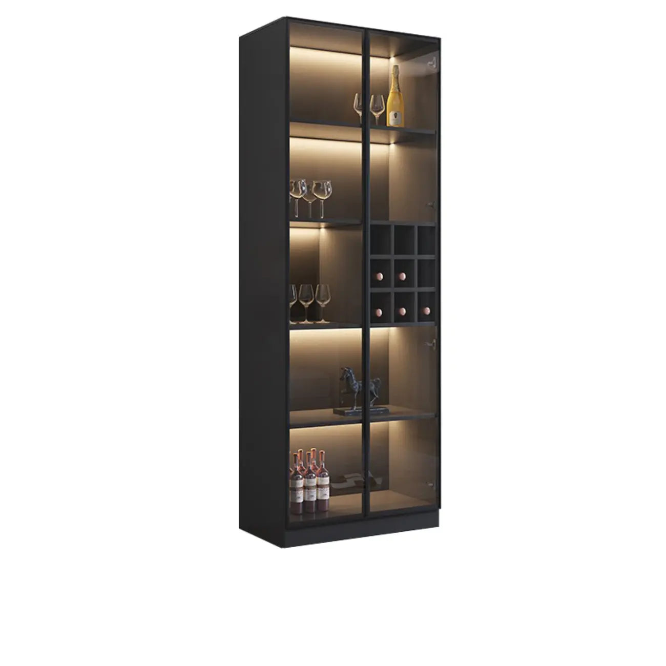 Armoire à vin minimaliste en bois noir avec porte vitrée