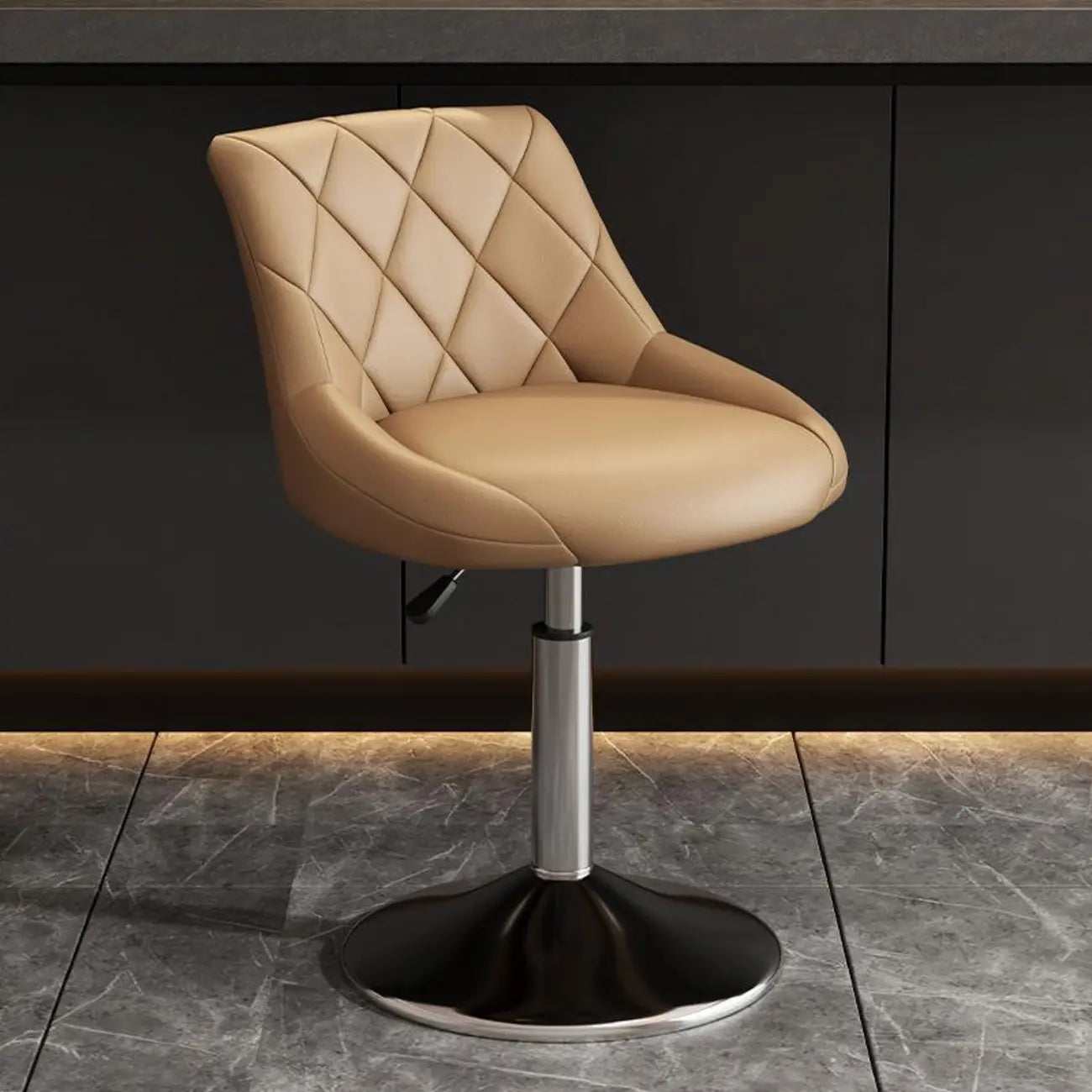 Tabouret de bar pivotant capitonné à losanges, réglable, en cuir PU noir et rouge