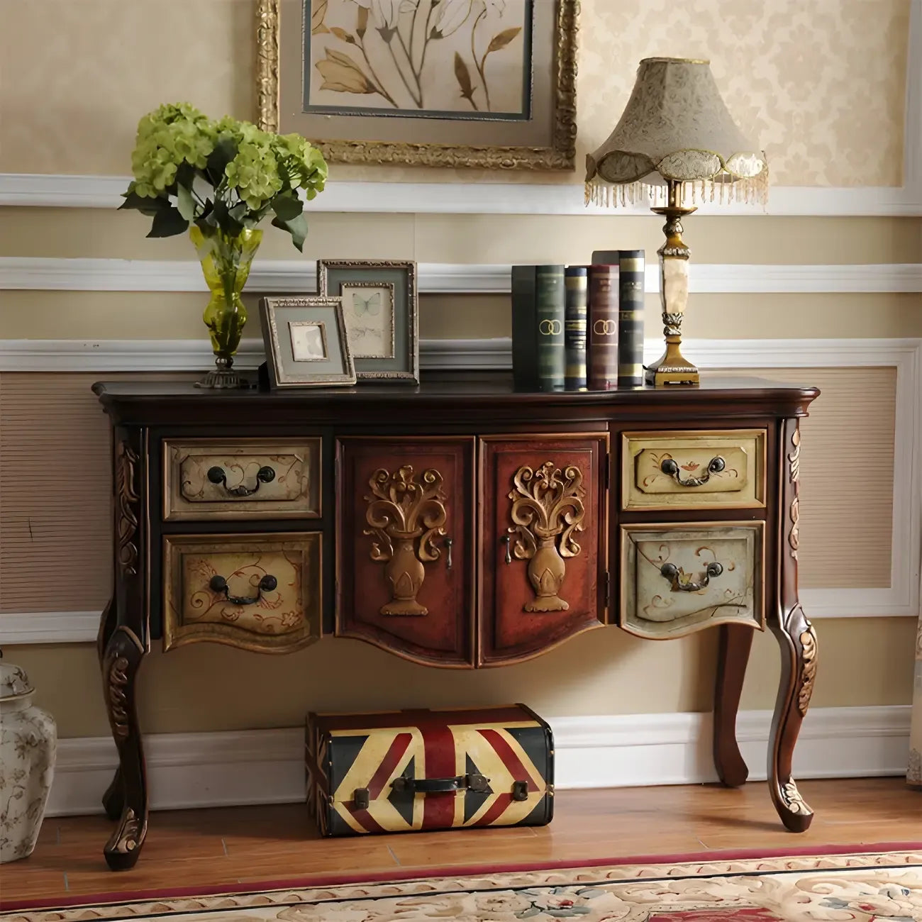 Console de rangement en bois de style français avec tiroirs