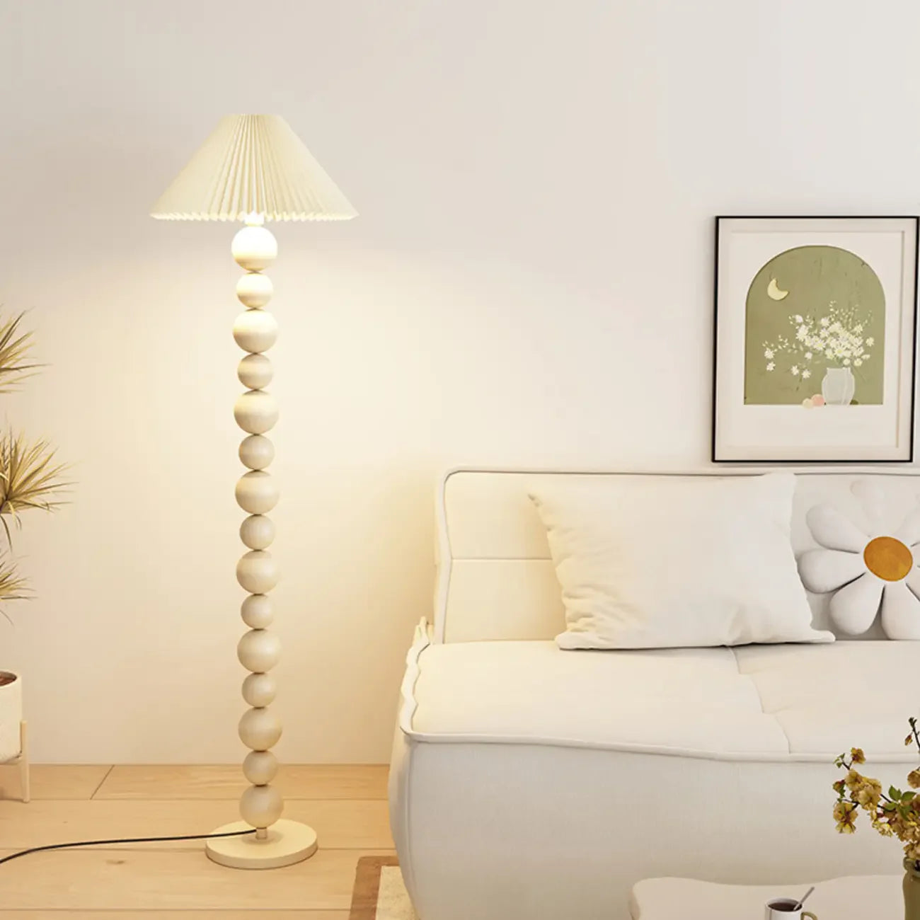Lampadaire décoratif moderne à boules empilées avec abat-jour en tissu