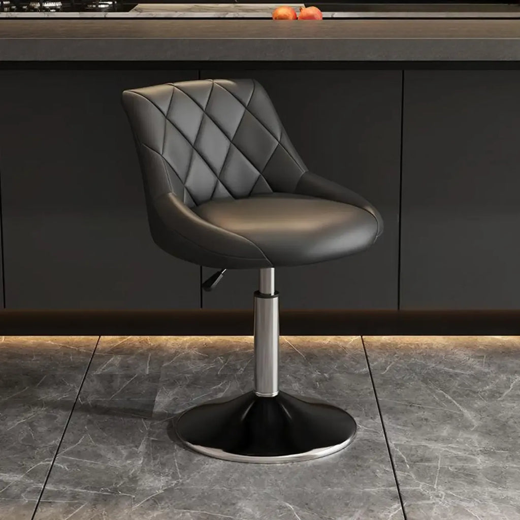 Tabouret de bar pivotant capitonné à losanges, réglable, en cuir PU noir et rouge