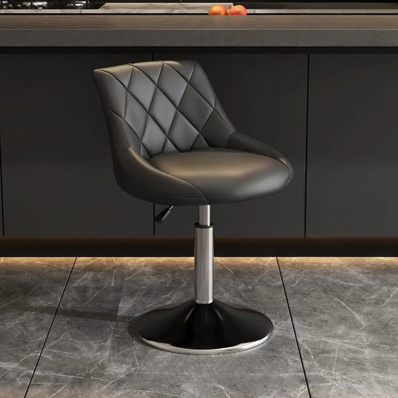 Tabouret de bar pivotant capitonné à losanges, réglable, en cuir PU noir et rouge