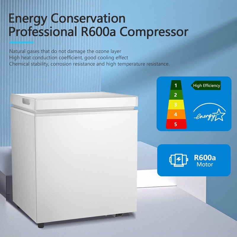 Congélateur coffre de 1,8 pi³ avec panier amovible, vidange par le bas, thermostat à 7 niveaux, conception autoportante pour la maison et l'appartement