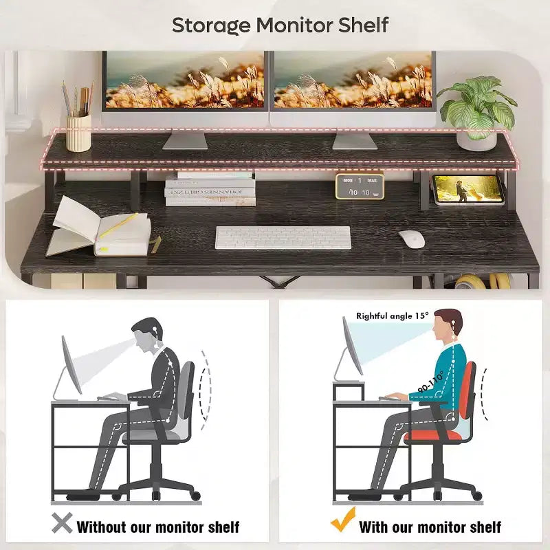 Bestier Bureaux d'ordinateur 140 cm avec étagère réversible, bureau d'écriture debout pour bureau à domicile/études/jeux