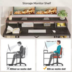 Bestier Bureaux d'ordinateur 140 cm avec étagère réversible, bureau d'écriture debout pour bureau à domicile/études/jeux