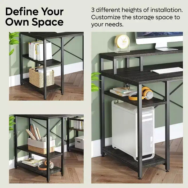 Bestier Bureaux d'ordinateur 140 cm avec étagère réversible, bureau d'écriture debout pour bureau à domicile/études/jeux