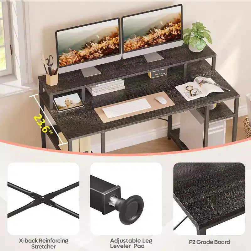 Bestier Bureaux d'ordinateur 140 cm avec étagère réversible, bureau d'écriture debout pour bureau à domicile/études/jeux