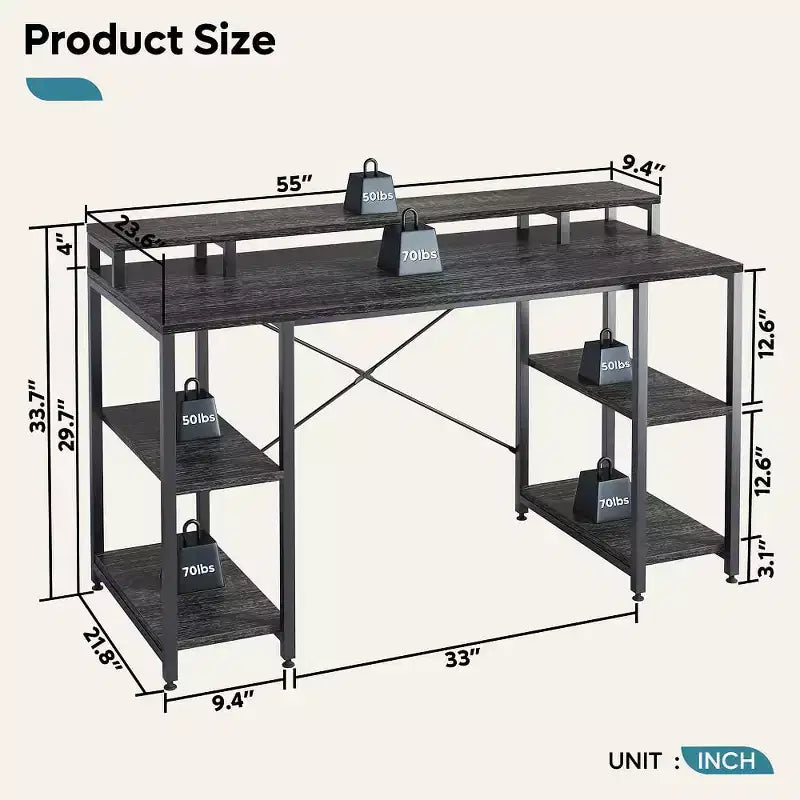 Bestier Bureaux d'ordinateur 140 cm avec étagère réversible, bureau d'écriture debout pour bureau à domicile/études/jeux
