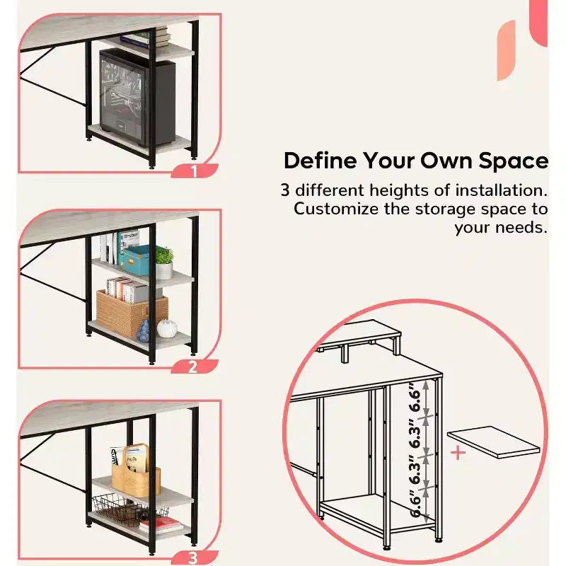 Bestier Bureaux d'ordinateur 140 cm avec étagère réversible, bureau d'écriture debout pour bureau à domicile/études/jeux