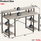 Bestier Bureaux d'ordinateur 140 cm avec étagère réversible, bureau d'écriture debout pour bureau à domicile/études/jeux