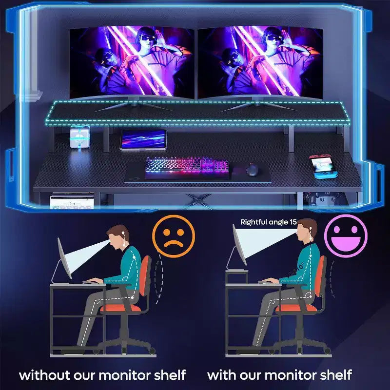 Bestier Bureaux d'ordinateur 140 cm avec étagère réversible, bureau d'écriture debout pour bureau à domicile/études/jeux