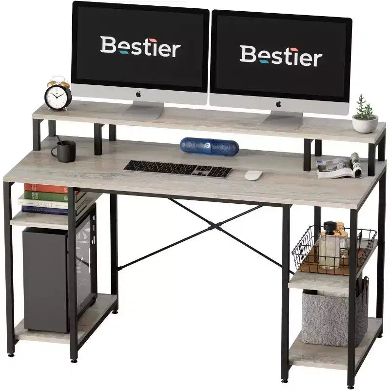 Bestier Bureaux d'ordinateur 140 cm avec étagère réversible, bureau d'écriture debout pour bureau à domicile/études/jeux