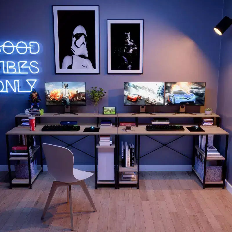 Bestier Bureaux d'ordinateur 140 cm avec étagère réversible, bureau d'écriture debout pour bureau à domicile/études/jeux