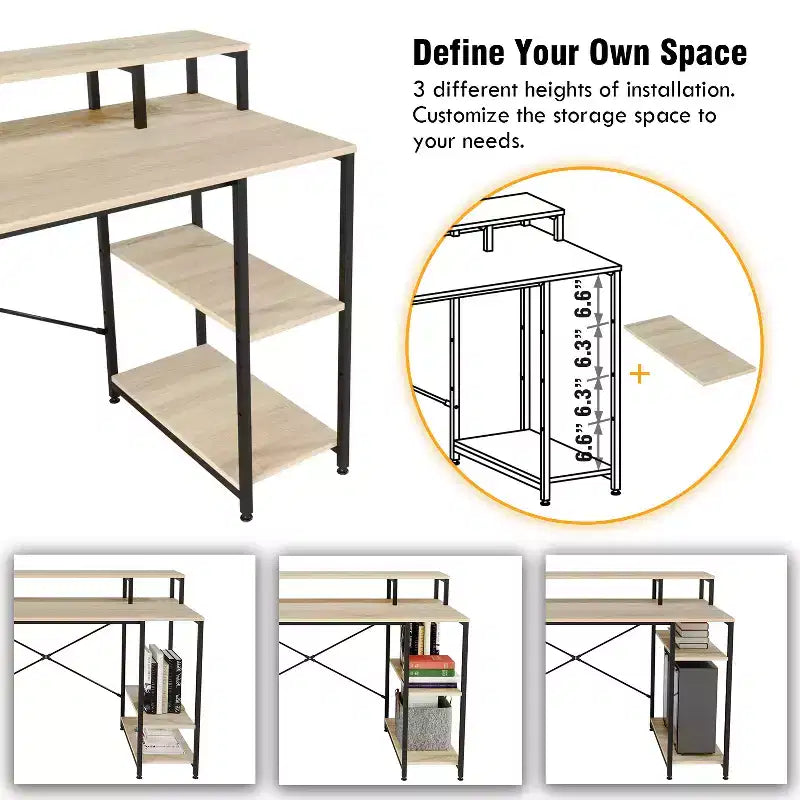 Bestier Bureaux d'ordinateur 140 cm avec étagère réversible, bureau d'écriture debout pour bureau à domicile/études/jeux