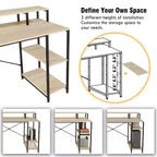 Bestier Bureaux d'ordinateur 140 cm avec étagère réversible, bureau d'écriture debout pour bureau à domicile/études/jeux