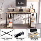 Bestier Bureaux d'ordinateur 140 cm avec étagère réversible, bureau d'écriture debout pour bureau à domicile/études/jeux
