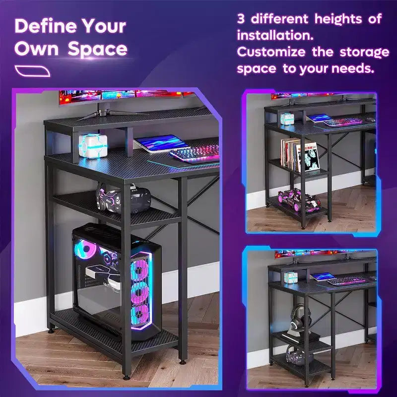 Bestier Bureaux d'ordinateur 140 cm avec étagère réversible, bureau d'écriture debout pour bureau à domicile/études/jeux