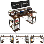 Bestier Bureaux d'ordinateur 140 cm avec étagère réversible, bureau d'écriture debout pour bureau à domicile/études/jeux