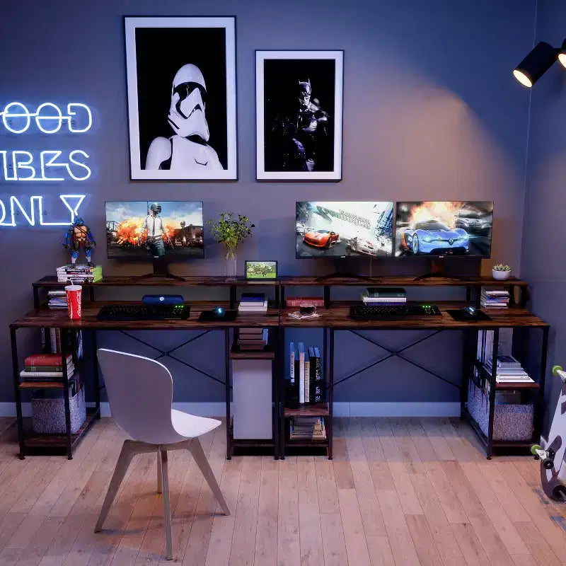 Bestier Bureaux d'ordinateur 140 cm avec étagère réversible, bureau d'écriture debout pour bureau à domicile/études/jeux