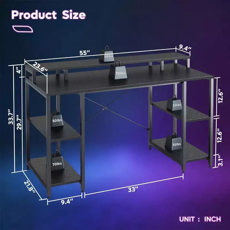 Bestier Bureaux d'ordinateur 140 cm avec étagère réversible, bureau d'écriture debout pour bureau à domicile/études/jeux