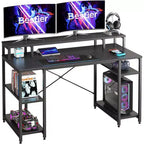 Bestier Bureaux d'ordinateur 140 cm avec étagère réversible, bureau d'écriture debout pour bureau à domicile/études/jeux