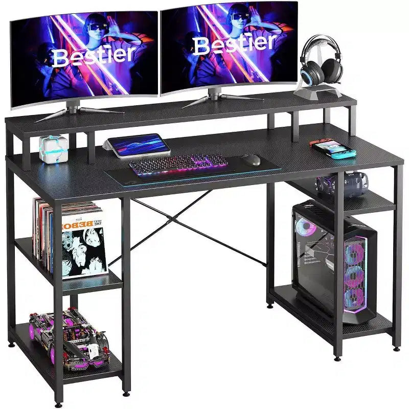 Bestier Bureaux d'ordinateur 140 cm avec étagère réversible, bureau d'écriture debout pour bureau à domicile/études/jeux